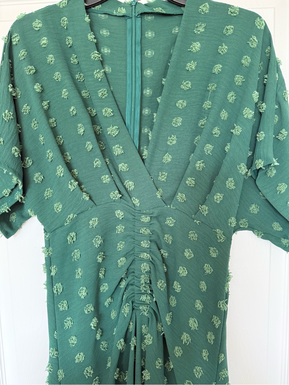 Unlabeled Vintage Beautiful Green Textured Dot V-Neck Midi Dress Sz 6-8